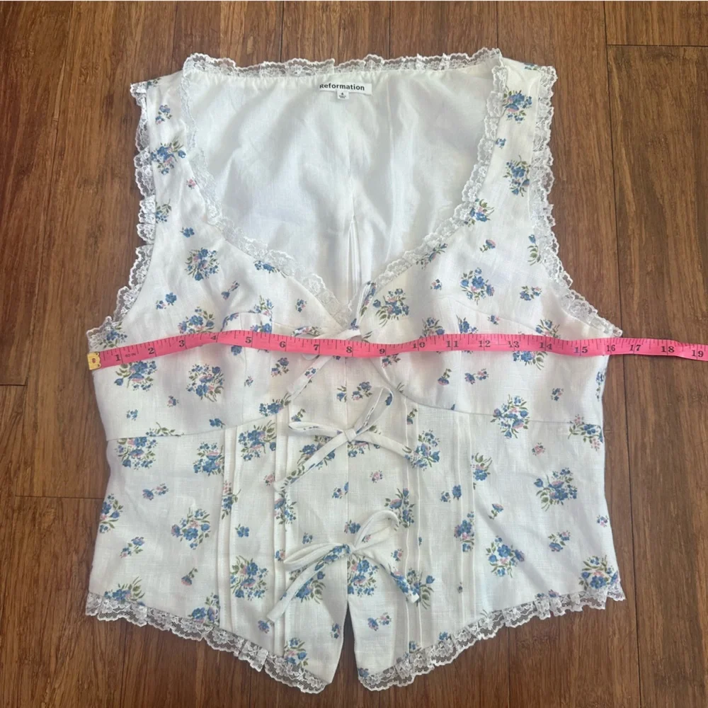 NWOT Reformation Brenda Linen Top size 4 women’s top bow floral lace shirt - Picture 7 of 9